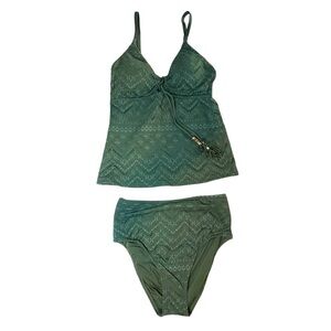 La Blanca Women's Olive Green Lace Two Piece Swimsuit, Size 6